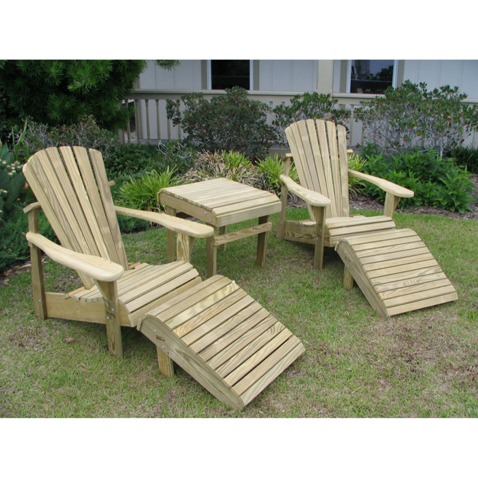 Weathercraft® Patio Conversation set.  4-Piece Adirondack set and accessories. 2 - Chairs and 2 - Footrests