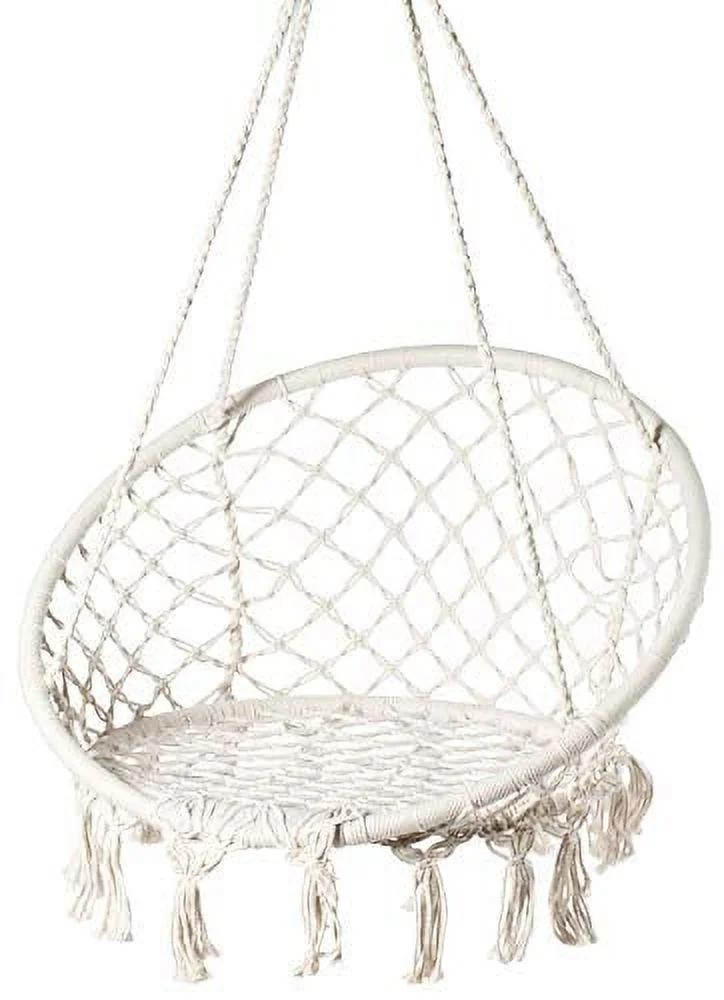 Round Hanging Hammock Cotton Rope Macrame Swing Chair for Indoor and Outdoor
