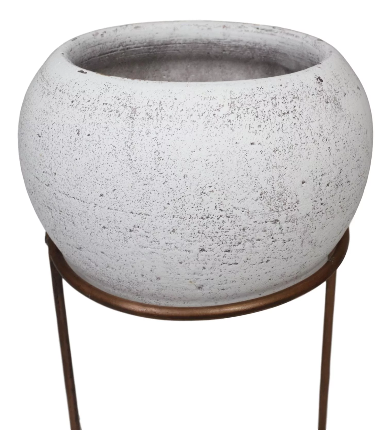 Set of 3 Modern 3 White Clay Vessel Planter Pots With Metal Wire Stands