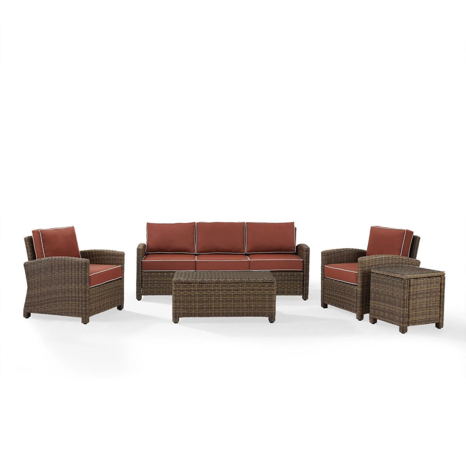 Maykoosh Renaissance Rhapsody 5Pc Outdoor Wicker Sofa Set Sangria/Weathered Brown - Sofa, Side Table, Coffee Table, & 2 Armchairs
