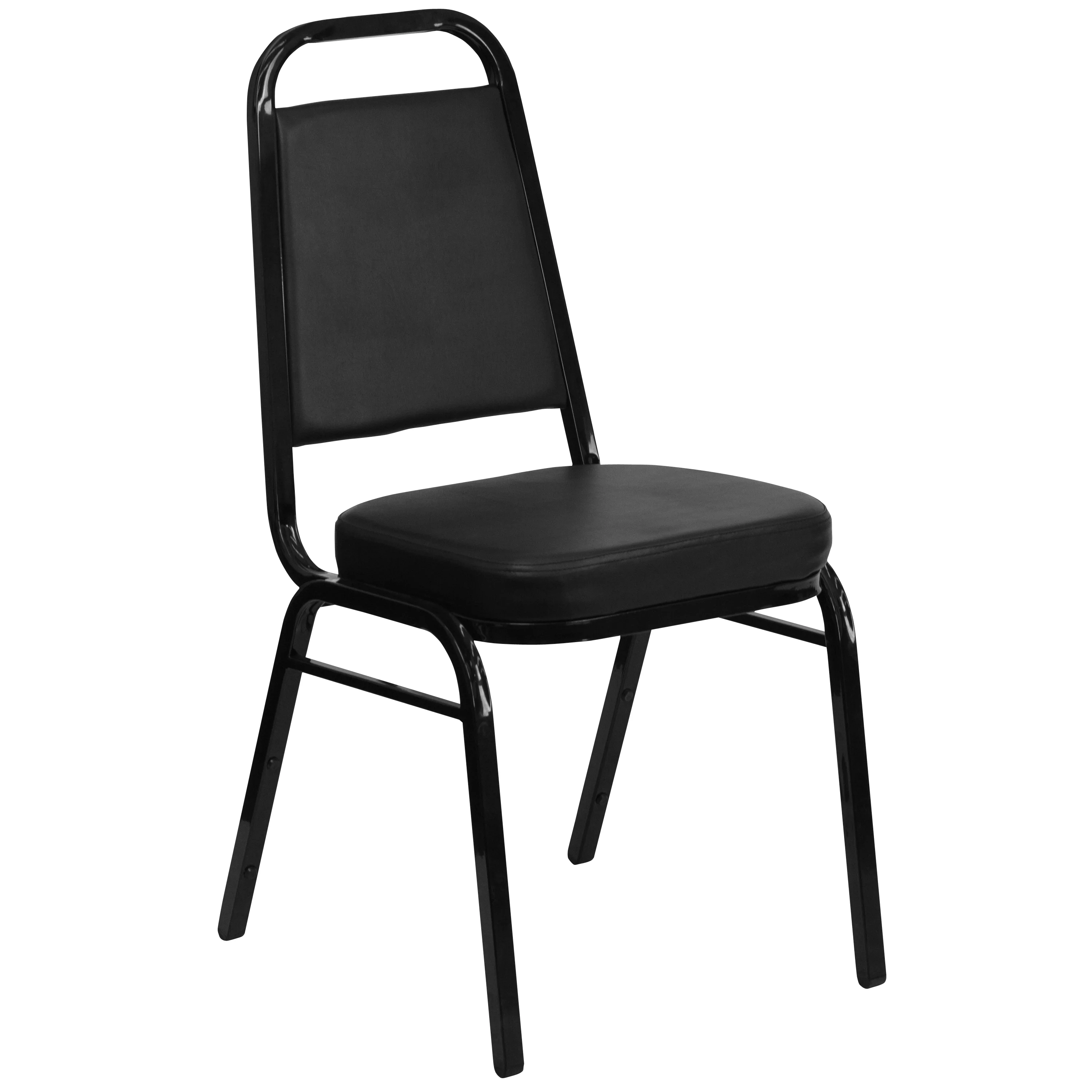 Emma + Oliver Trapezoid Back Banquet Chair, Black Vinyl/Black Frame 2.5
