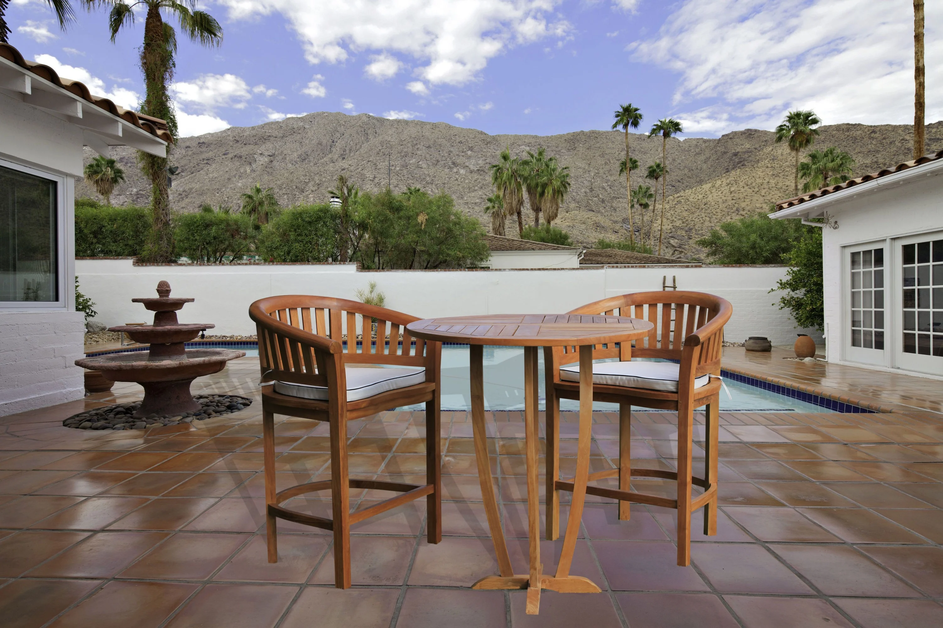 Teak Wood Peanut 3 Piece Patio Bar Set, 2 Bar Chairs and 35