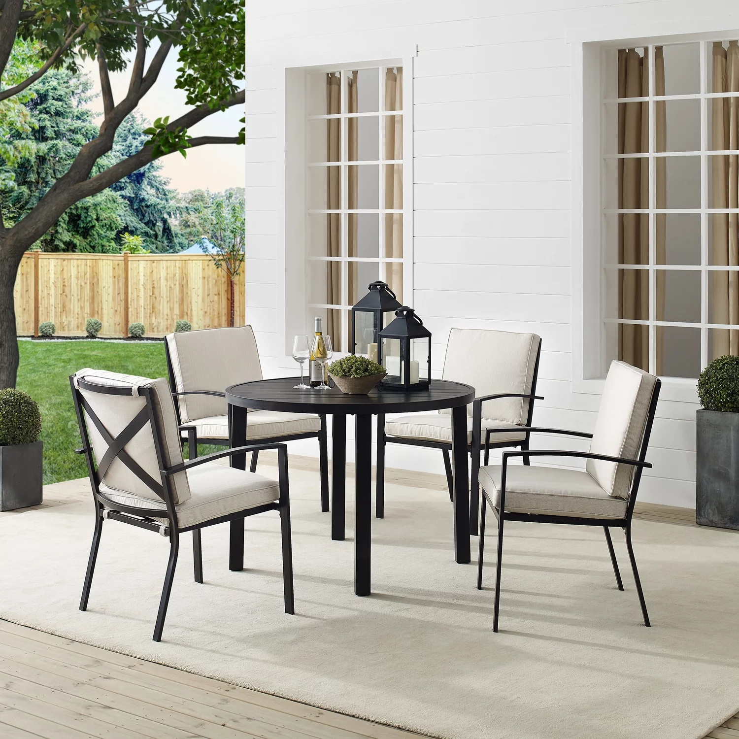 Maykoosh Mountain Lodge 5Pc Outdoor Metal Round Dining Set Oatmeal/Oil Rubbed Bronze - Table & 4 Chairs