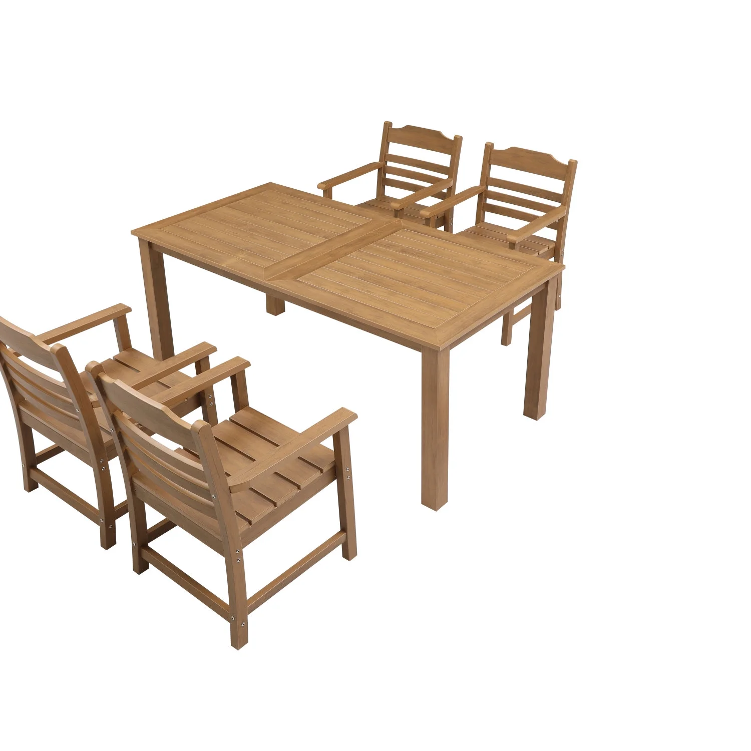 Stylish 5-Piece All-Weather Teak Dining Set for Outdoor and Indoor Use  Including 4 Comfortable Dining Chairs and 1 Elegant Rectangular Table