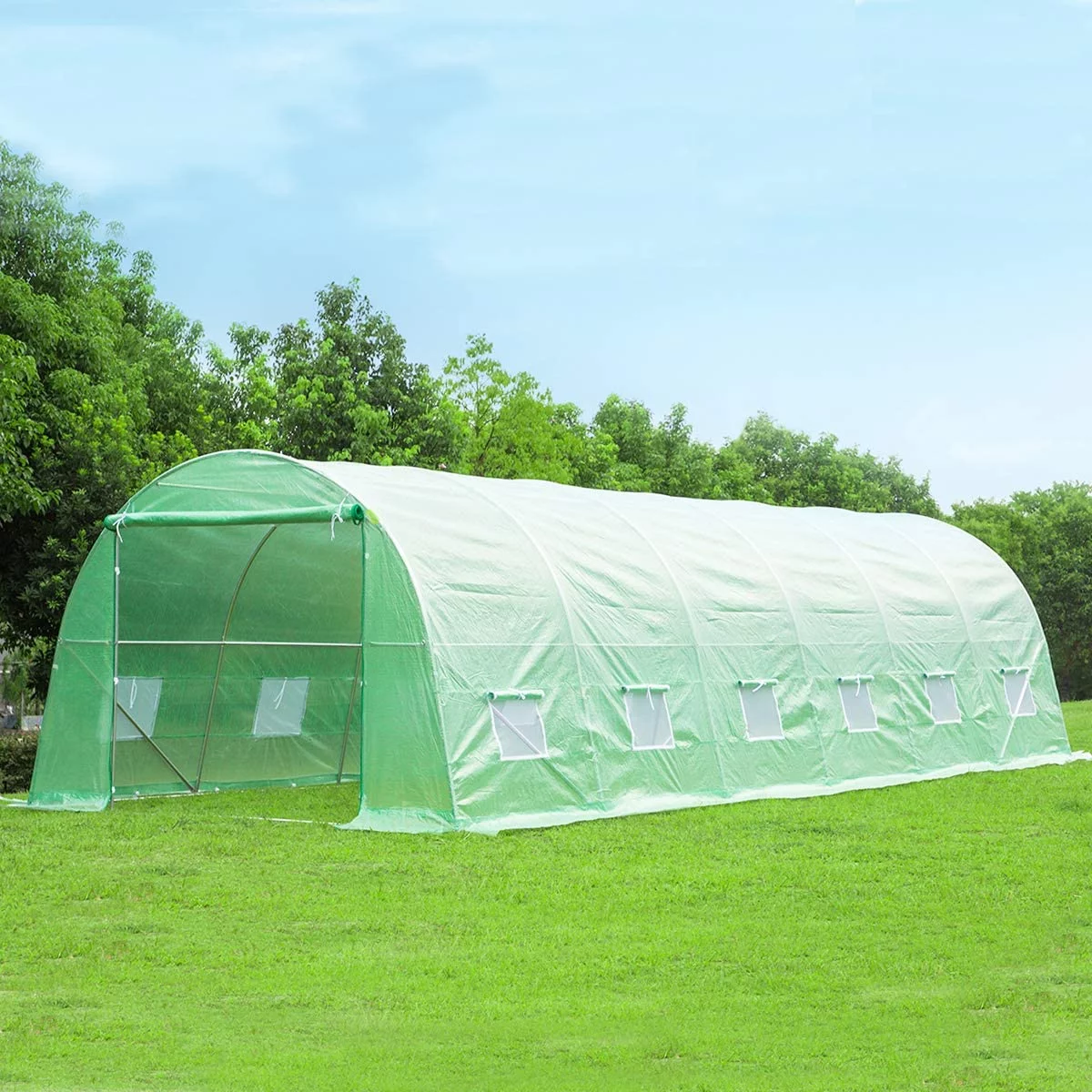 26x10x7ft,Greenhouse Gardening Large Plant Hot House Walking in Tunnel Tent Green House Heavy-Duty Reinforced Frame 8 Screen Windows, White