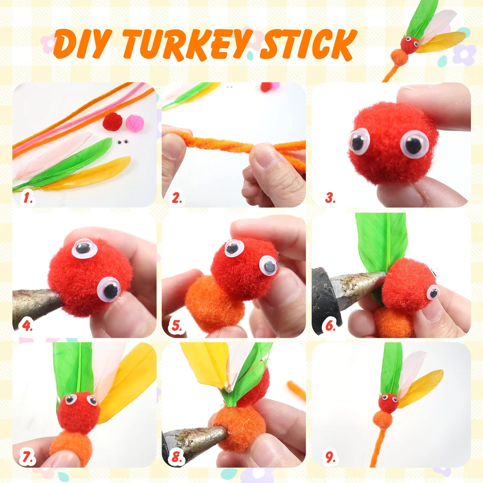 TOAOB 650pcs Craft Supplies Set - Chenille Stems, Pom Poms, Wiggle Googly Eyes, Goose Feathers - DIY Art Kit