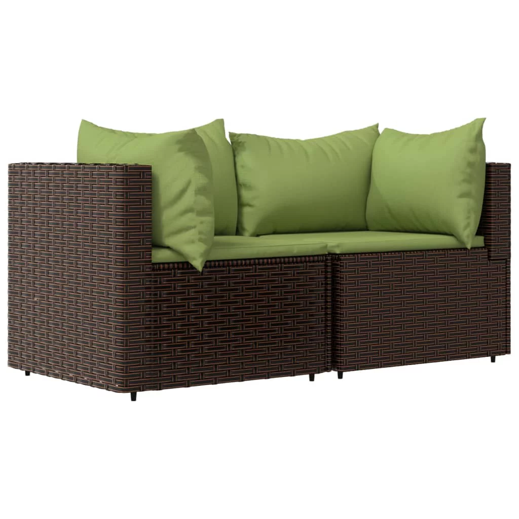 Dcenta Patio Corner Sofas with Cushions 2 pcs Brown Poly Rattan
