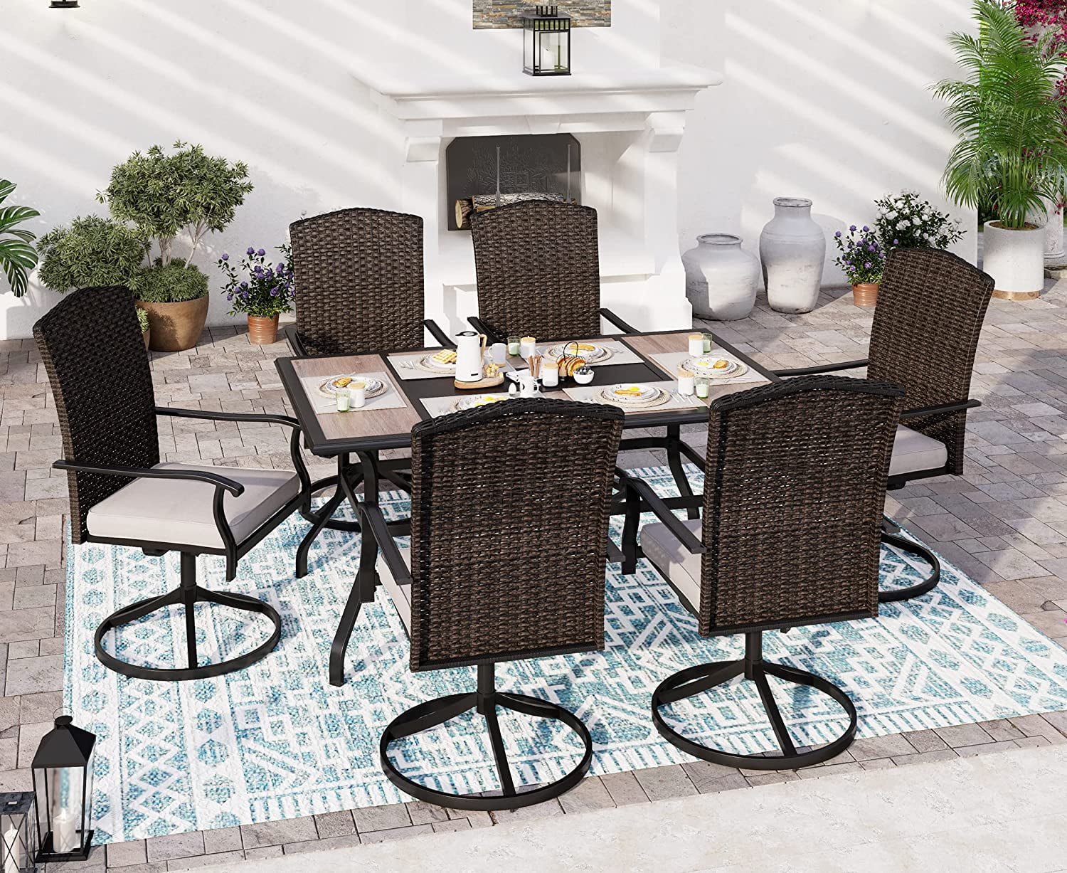 VALLEY Patio Dining Set 5 PCS C Spring Outdoor Dining Sets Wicker Patio Chairs with Cushion 37\u201Dx37\u201Dx28\u201DSquare Table 1.57" Umbrella Hole for Outdoor Kitchen Lawn Garden.