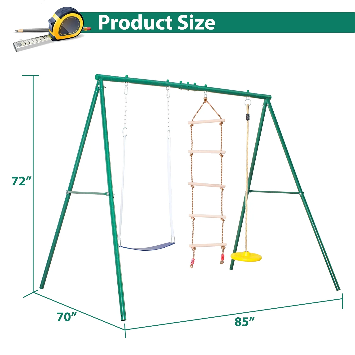 SMkidsport 3 In 1 Swing Set for Kids, Swing Set for Backyard with Belt Swing, Climbing Rope and Climbing Ladder, Outdoor Playset 440 LBS Weight Capacity, Swingset for Playground
