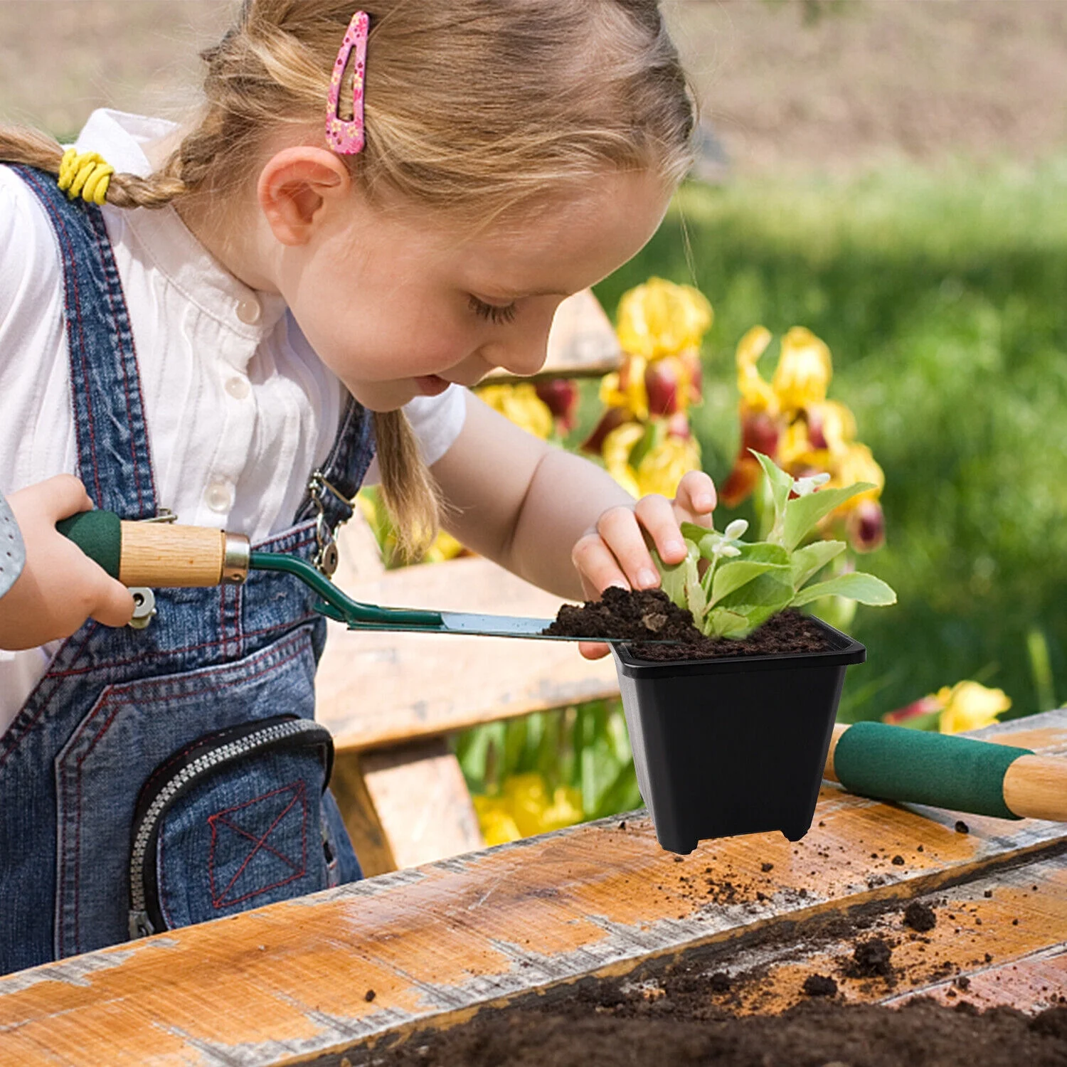 Black Square Plastic Seedling Pots Seed Pots Flower Pots Transplant Pot Home US