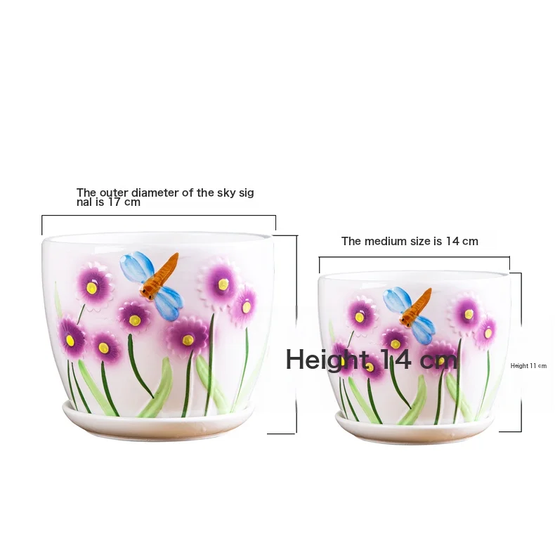 Flower Pot Ceramic Large Cartoons Green Dolo -Large Small Small Succession Plastic Flower Plant 303-Twinbird + Big Red Flower (2) Large Ceramic