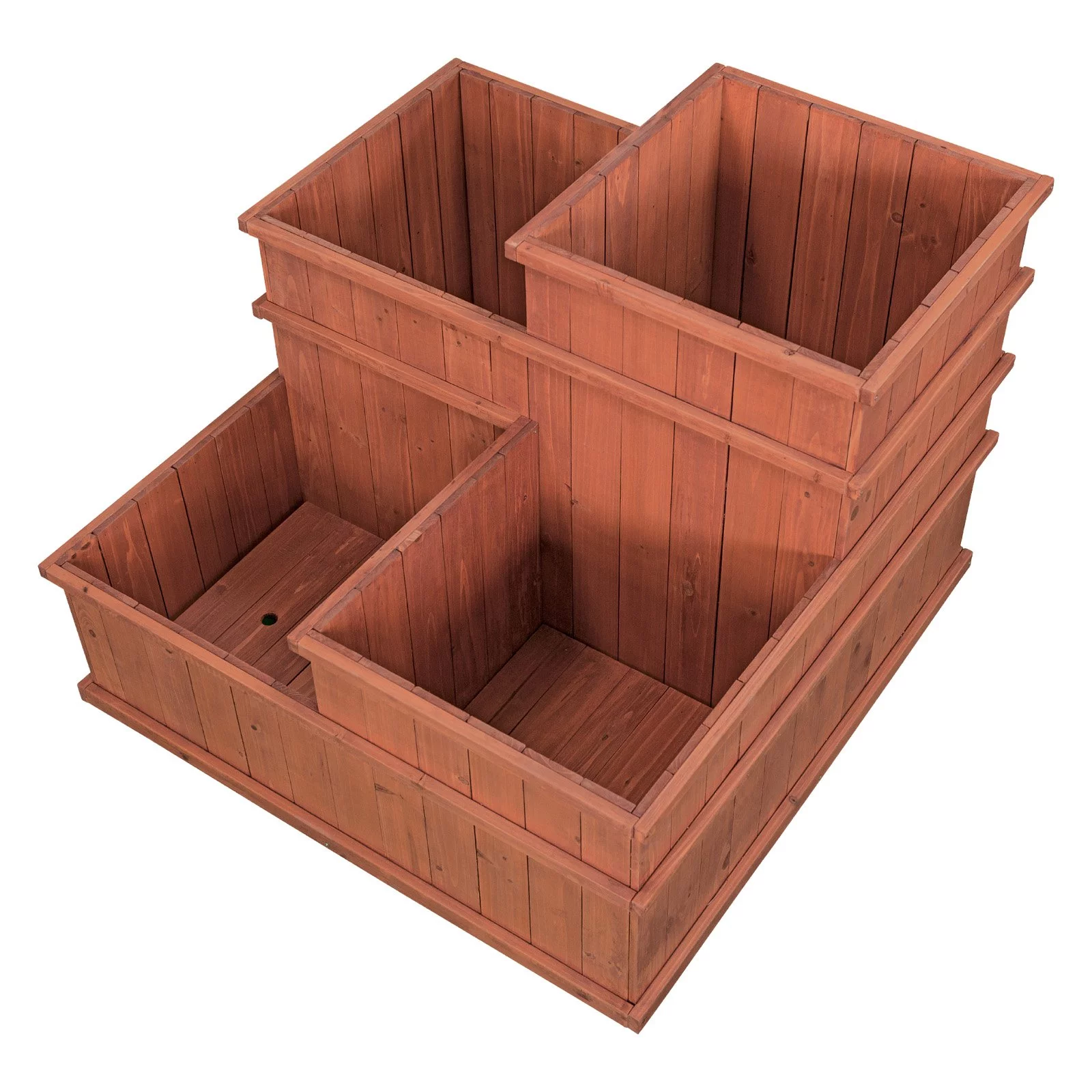 Leisure Season 4 Separate Compartments Wood Planter in Medium Brown