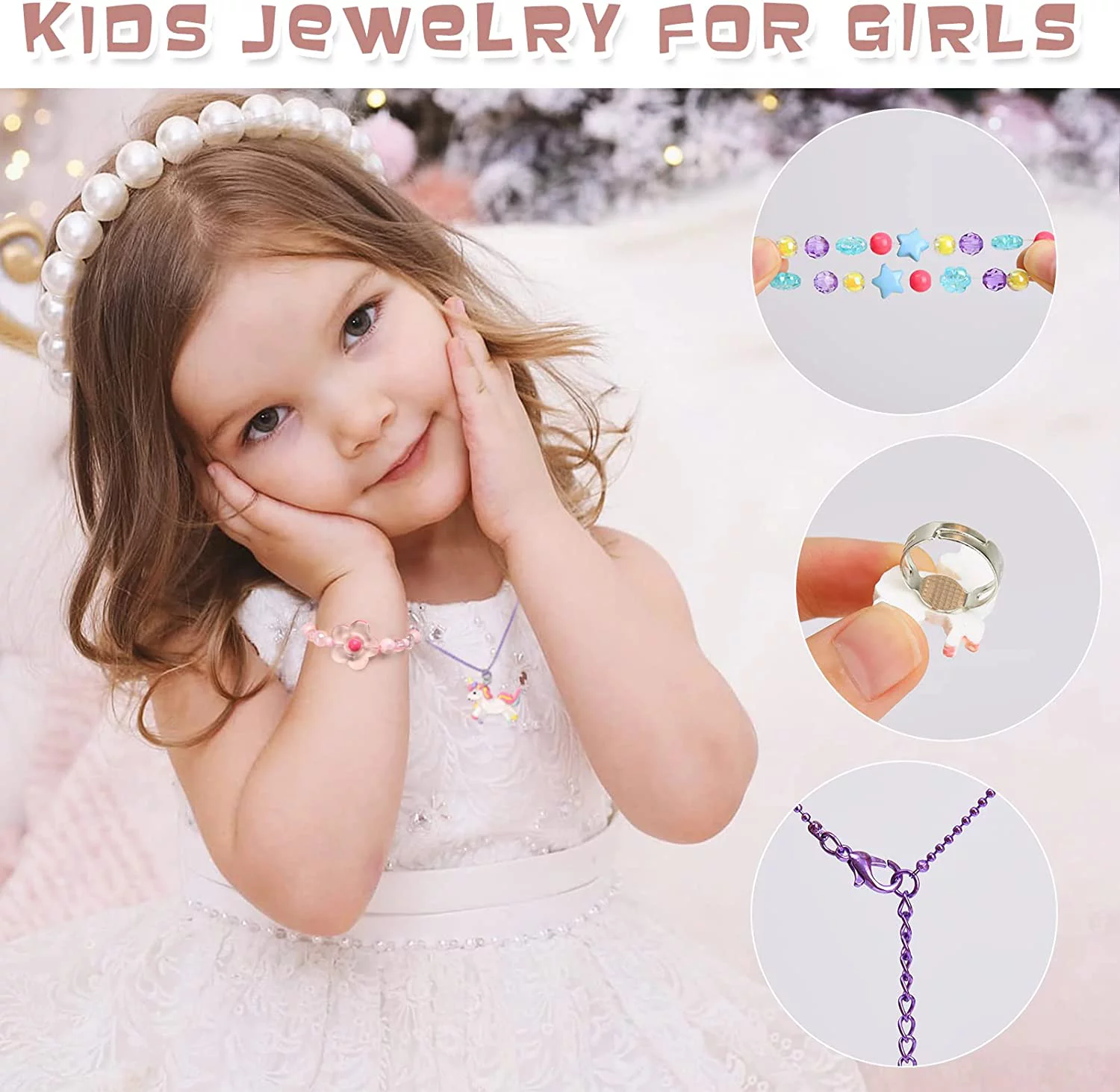 Sytle-Carry 19 Pcs Kids Jewelry for Kids Girls, Toddlers Necklaces Bracelets and Rings Set, Cute Charm Play Jewelry Set, Toys for Kids Girls 3-6 Years