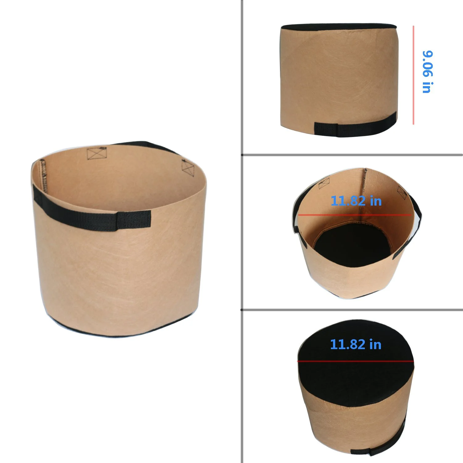 HONGVILLE 5-Pack Grow Bags/Aeration Fabric Pots w/Handles Tan Color