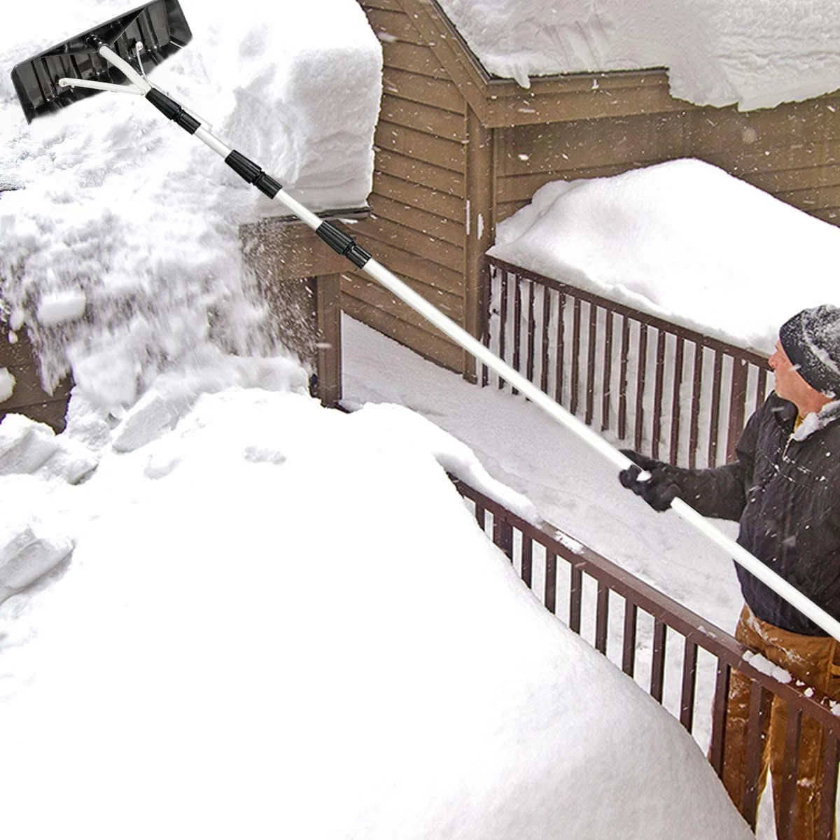 Telescoping Snow Roof Rake, 21’ Lightweight Aluminum Snow Removal Tool with Extendable Pole and Poly Blade for Metal Roof, Asphalt Roof, Car and Solar Panel