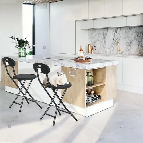 CHDEUSL Folding Stool  1 Pack 18-Inch Folding  Stool with Back  Heavy Duty Foldable Stools for Adults with Handle  Portable Folding Stool Chair with 450 lbs Capacity for Kitchen  Camping