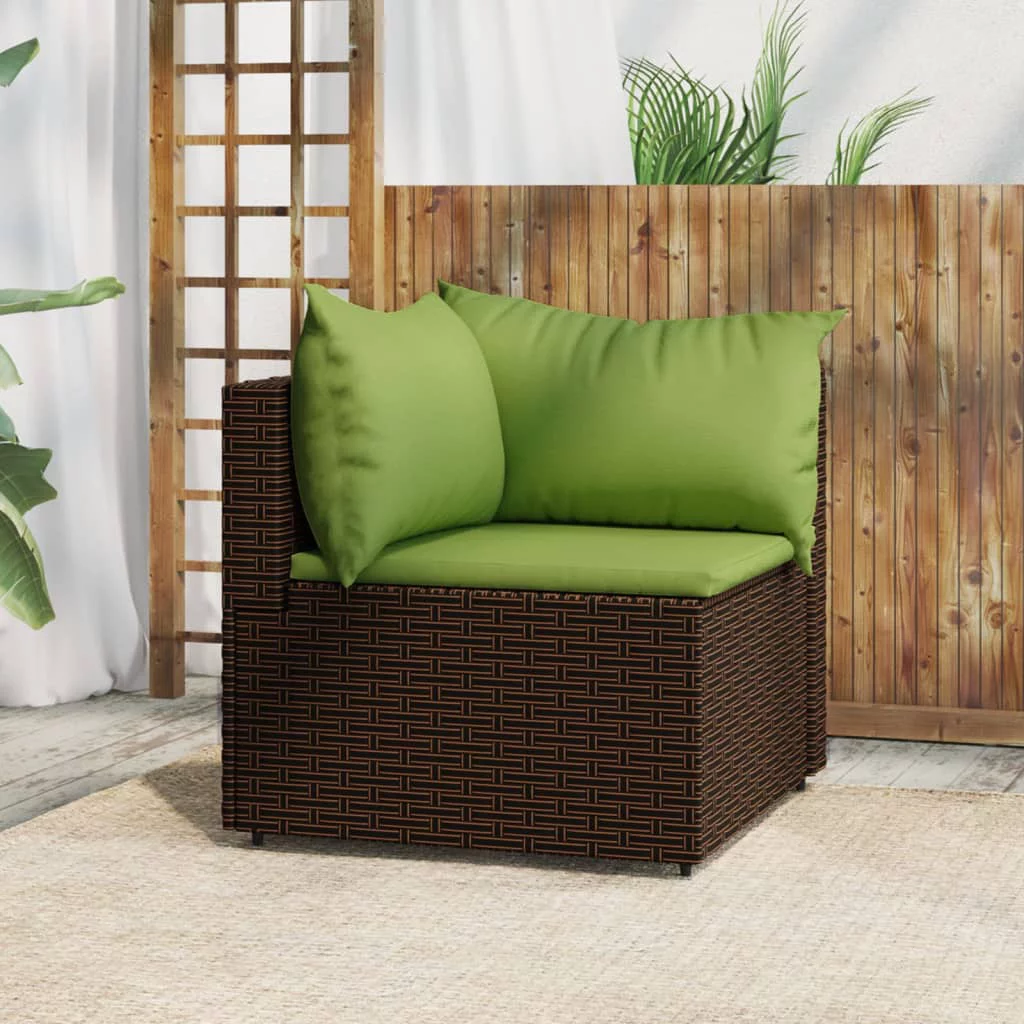 Irfora Patio Corner Sofa with Cushions Brown Poly Rattan