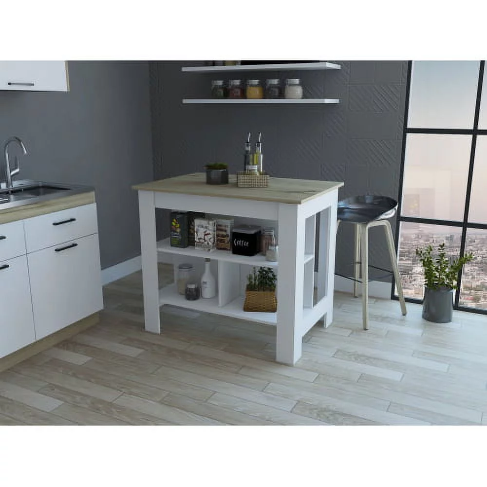 Rockaway 3-Shelf Kitchen Island White and Light Oak