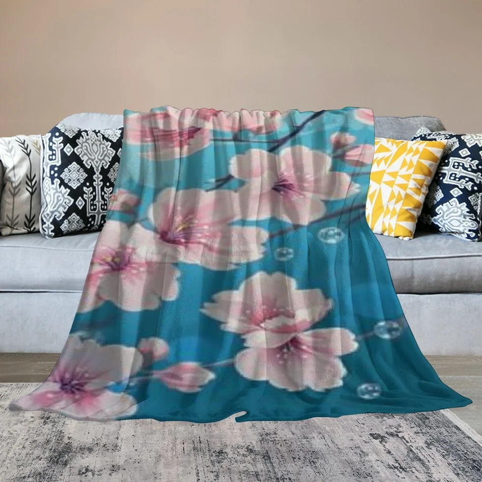 QCPP Cherry Blossoms Pink Flowers Plum Branch Soft Plush Blankets White