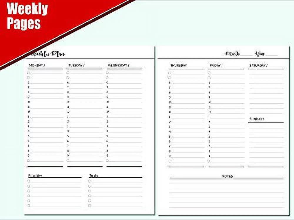 Undated Weekly Planner Calendar Inserts for 9 Disc Happy Planners