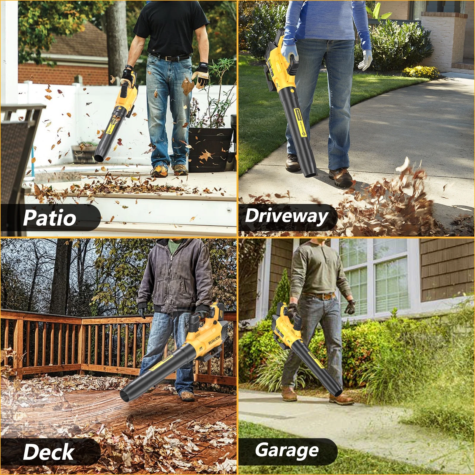 RUALION Leaf Blower Cordless Up to 620 CFM 180 MPH-40V Electric Cordless Leaf Blowers with 6.0 Ah Battery and Charger-Battery Powered Blowers for Lawn Care, Patio, Blowing Leaves