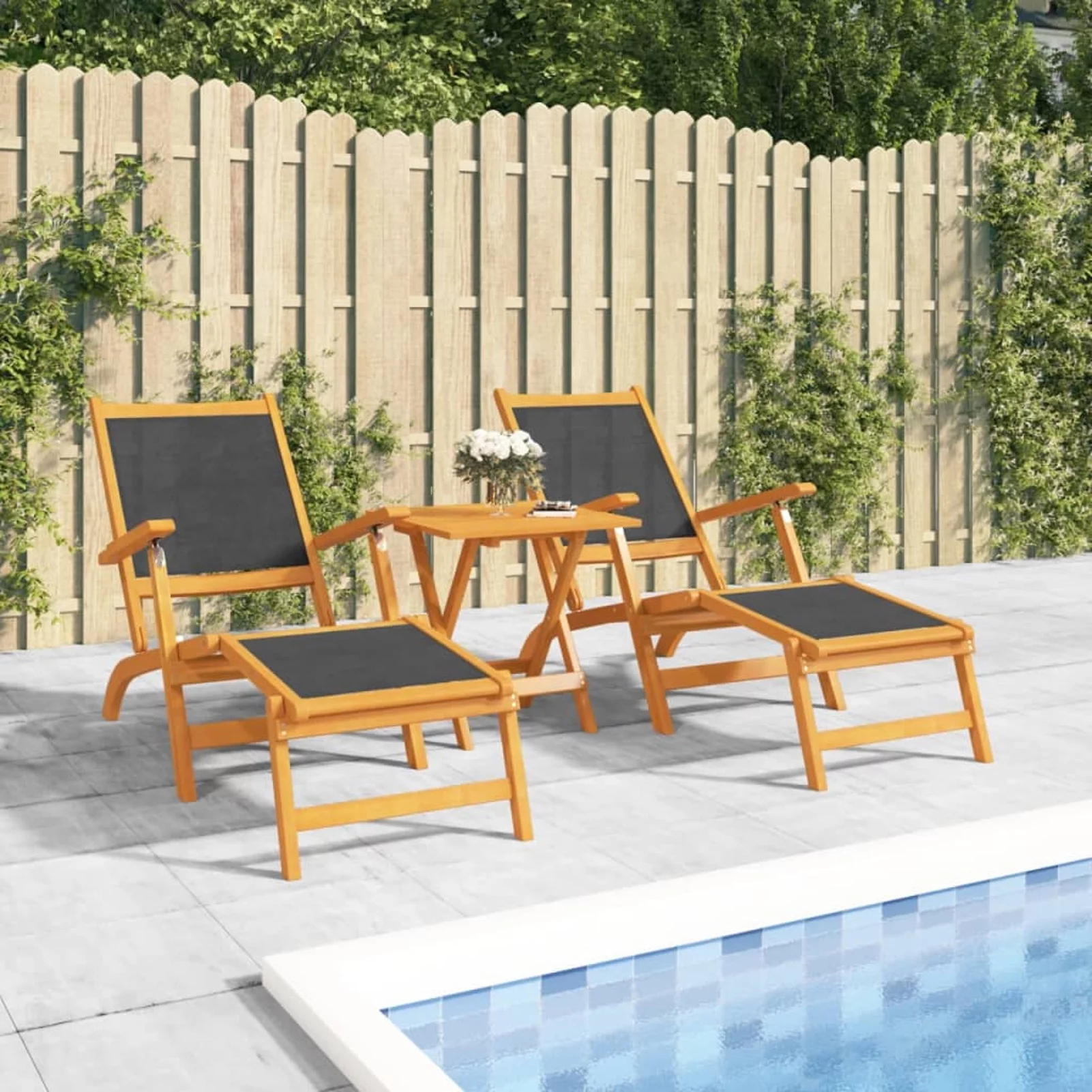 Walmeck Patio Deck Chairs 2 pcs Solid Wood Acacia and Textilene