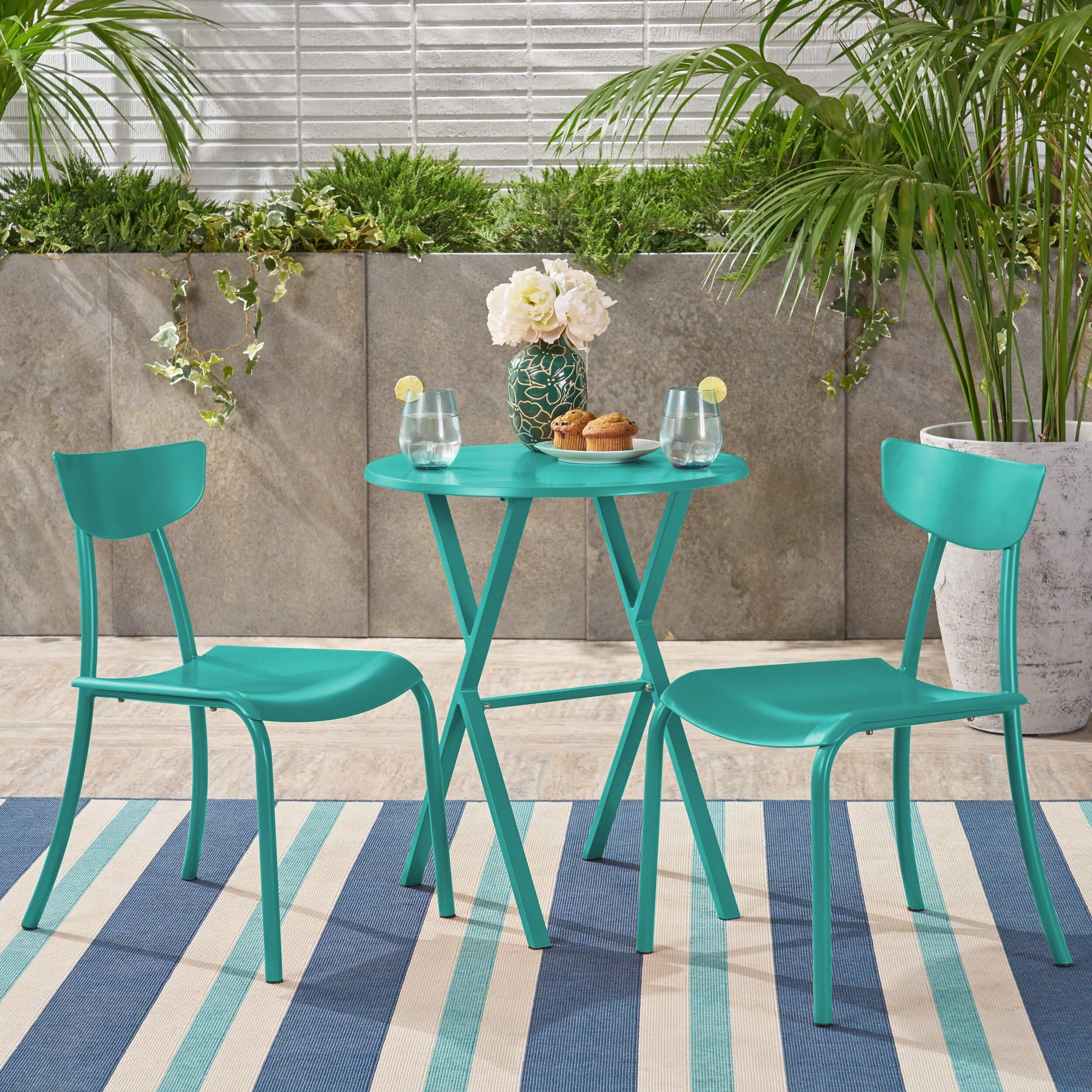 Christopher Knight Home Taro 3-piece Modern Outdoor Bistro Set by matte teal