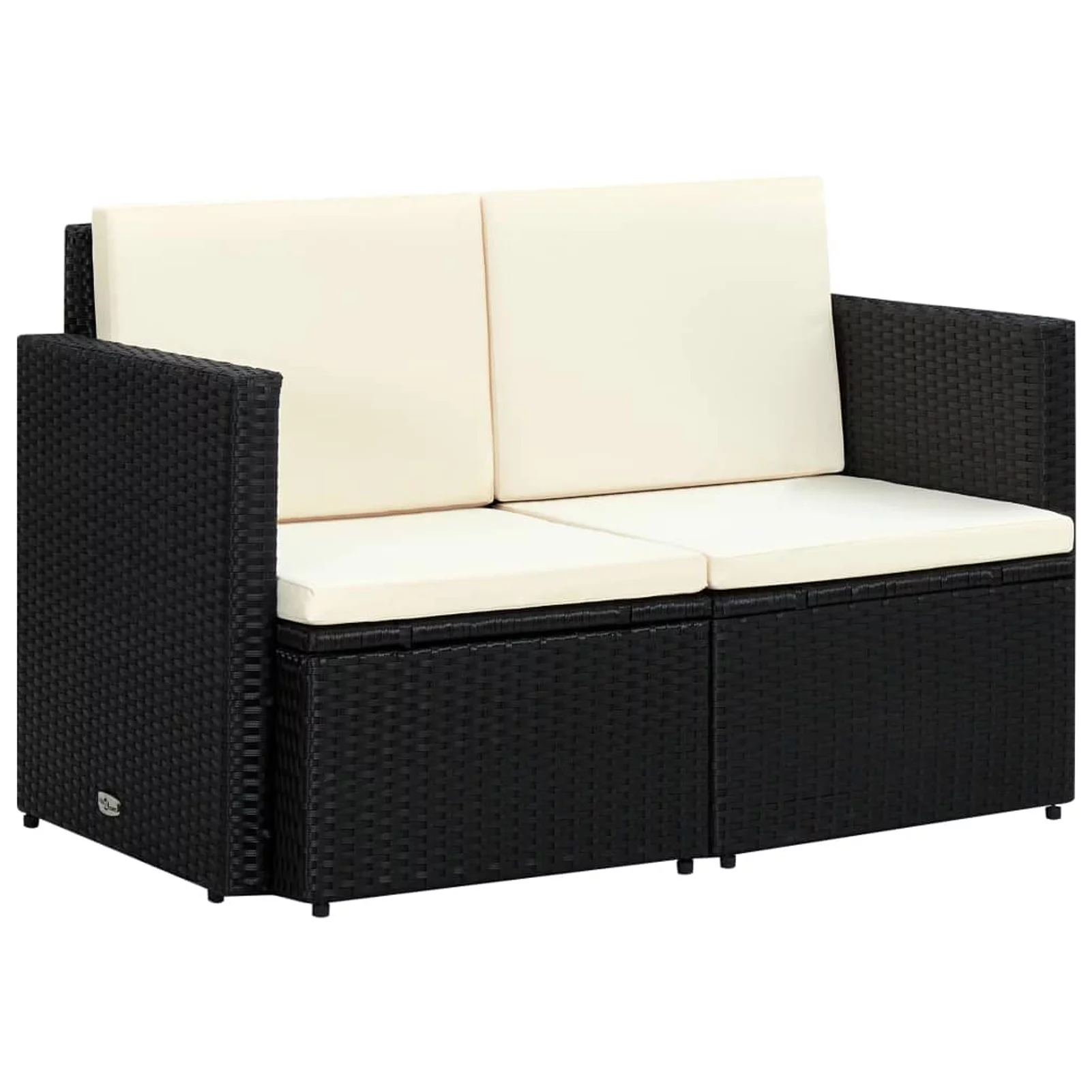 walmeck 2 Seater Patio Sofa with Cushions Black Poly Rattan