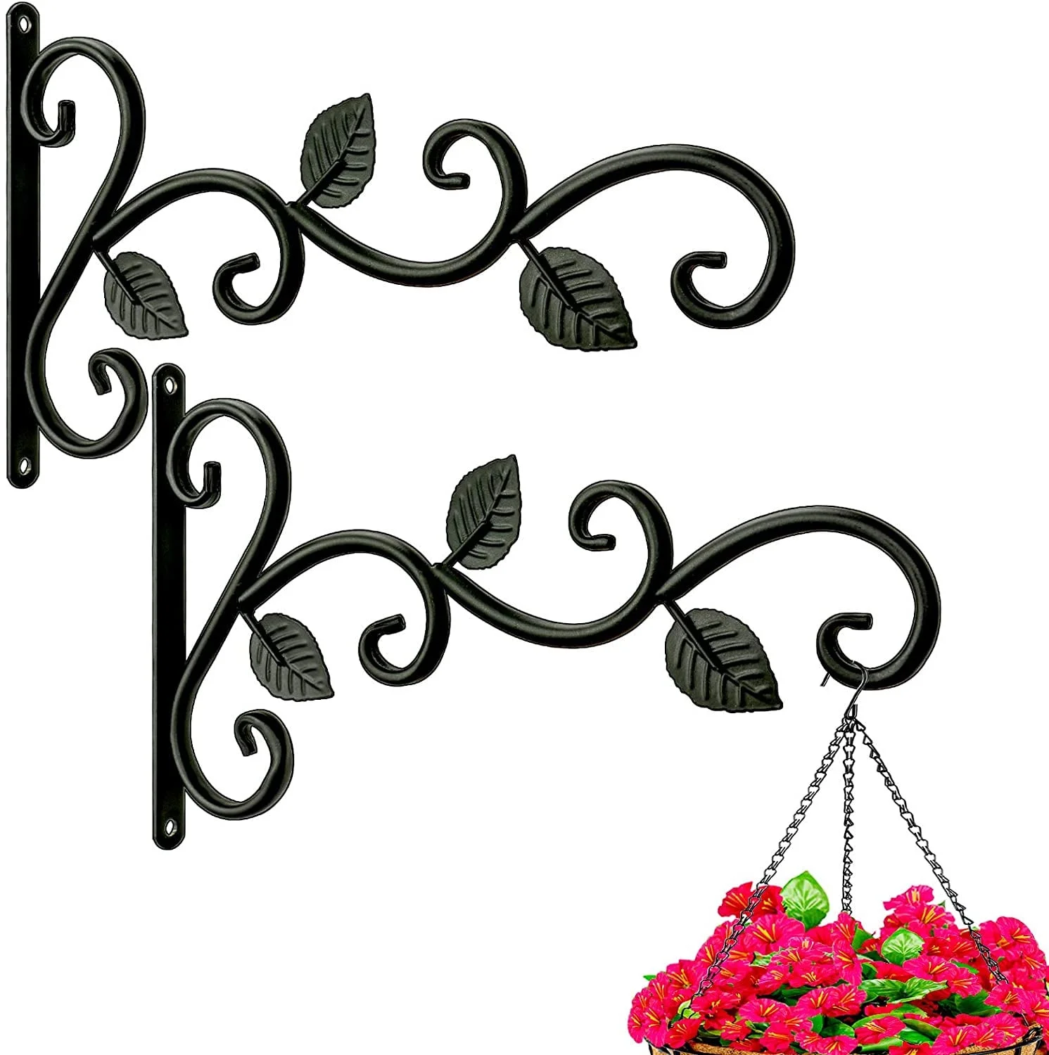wileqep Hangers Outdoor Hooks for Wall/Fence Hanging Planters Outside Flower Pot Hanging Basket Brackets Cast Iron Hanger for Lantern/Bird Feeder