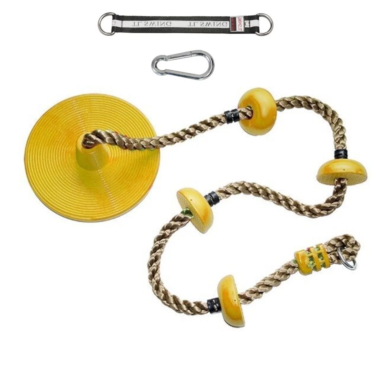 Athletic Bar Tree Swing Rope Climbing Kids Swing Set Saucer Disc Swing Seat Playground Platform Swing Rope Climb Outdoor Hanging Rope Adjustable Height Up to 6.5 Feet, Yellow