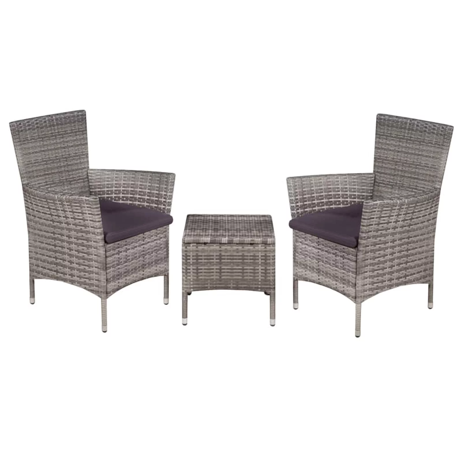 Anself 3 Piece Bistro Set Coffee Table and 2 Chairs with Cushion Gray Poly Rattan Outdoor Dining Set for Bar, Pub, Garden, Backyard, Patio, Outdoor Furniture