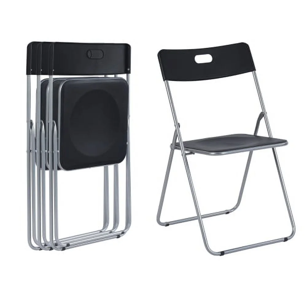 SJIOPL 4Pcs Plastic Folding Chairs Comfortable Event Chairs Modern Party Chairs Lightweight  Foldable Chair for Home Office Outdoor Indoor  Black