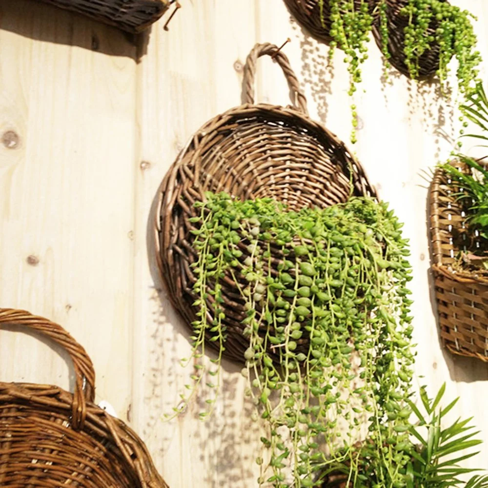 Lifestyle Rattan Wicker Hanging Flower Pot  Half Round Rattan Railing Planter  Hanging Planter with Removable An integral handle  Wall  Basket