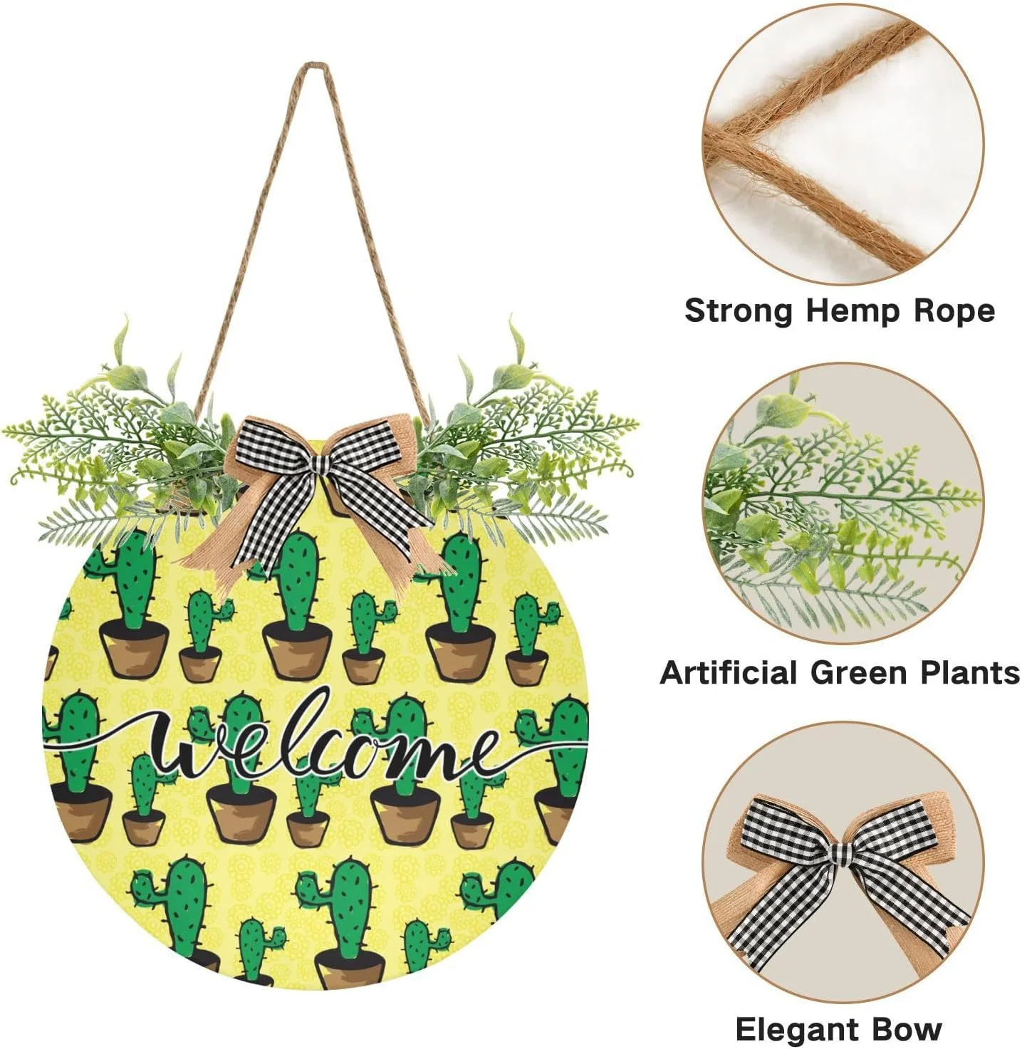 Cactus Succulent Flower Plants Welcome Sign Farmhouse Front Porch Decor Door Hanging Welcome Wreath for Holiday Wall 12 X 12 in Front Door Decoration Gift