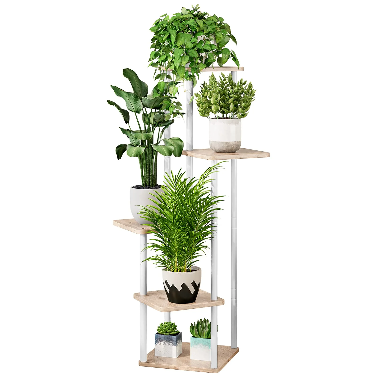 SUOERNUO Plant Stand 5 Tier Indoor Metal Flower Shelf for Multiple Plants Corner Tall Flower Holders for Patio Garden Living Room Balcony Bedroom, Black (5 Tier-White)