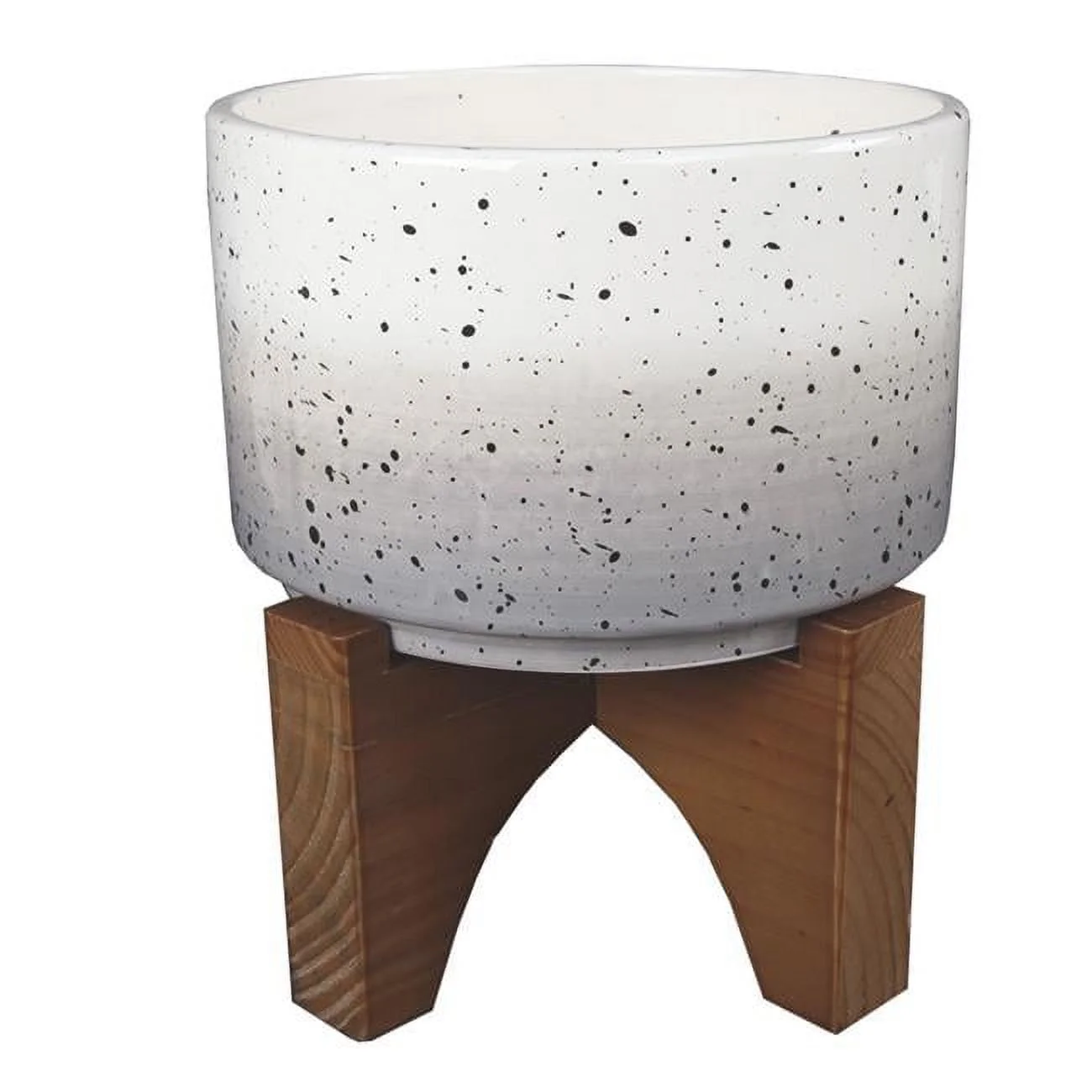 Flora Bunda EM1911E-GY 7' Grey OMBRE W SPECKS Ceramic Pot on Wood Stand