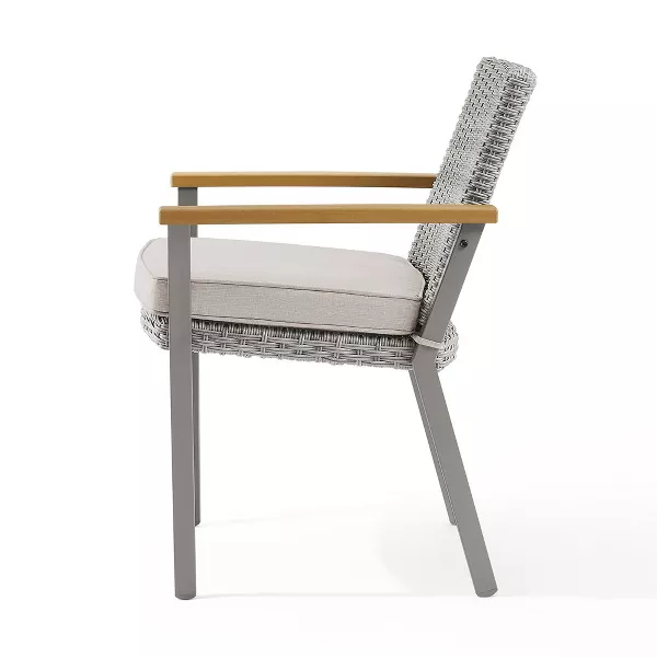 SONGMICS HOME Sencillo Collection - Dining Chair, Armchair, Patio Chair, with Faux Wood Armrests, Modern and Transitional Style,Gray and Beige