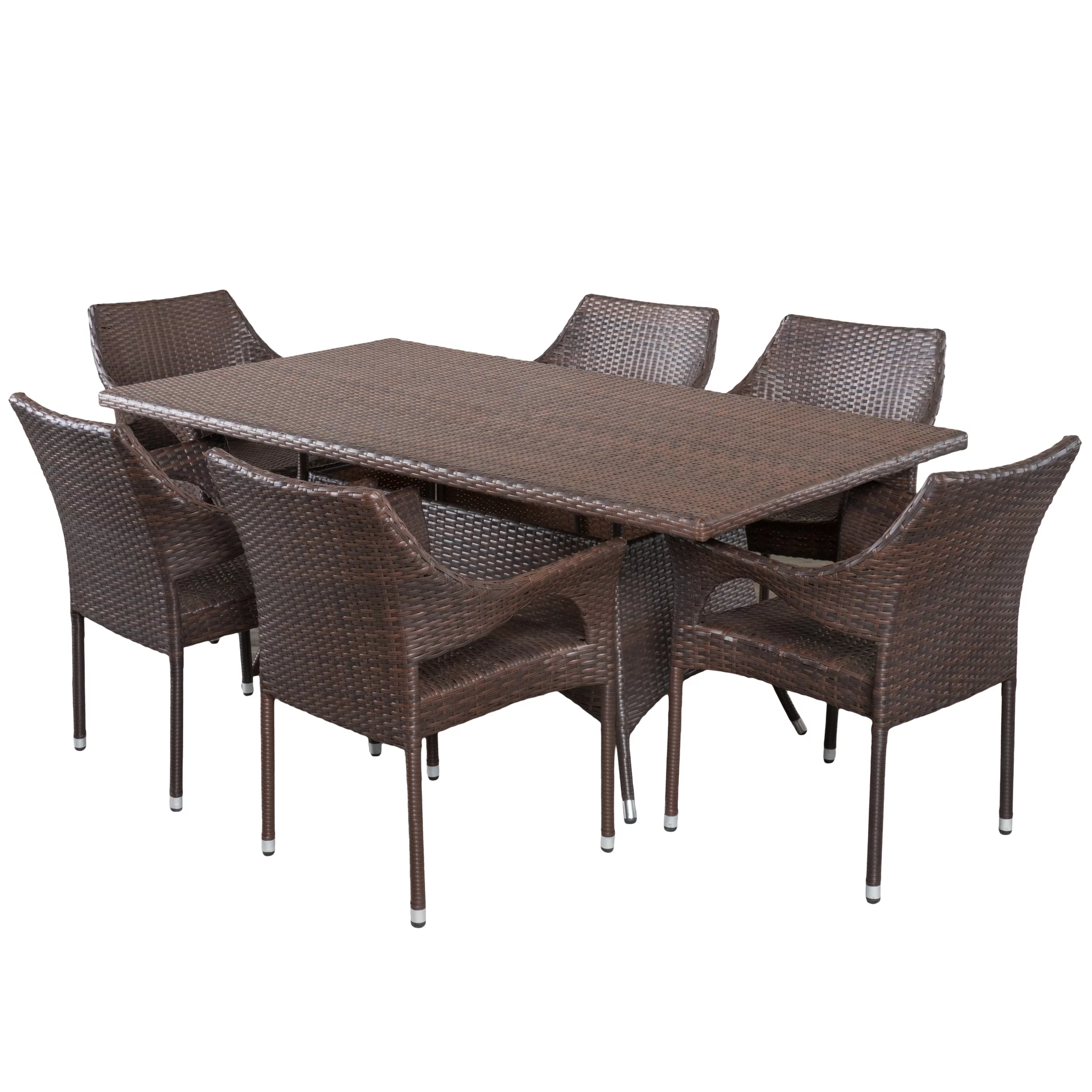 Reeves 7 Piece Rectangular Outdoor Wicker Dining Set, Multibrown