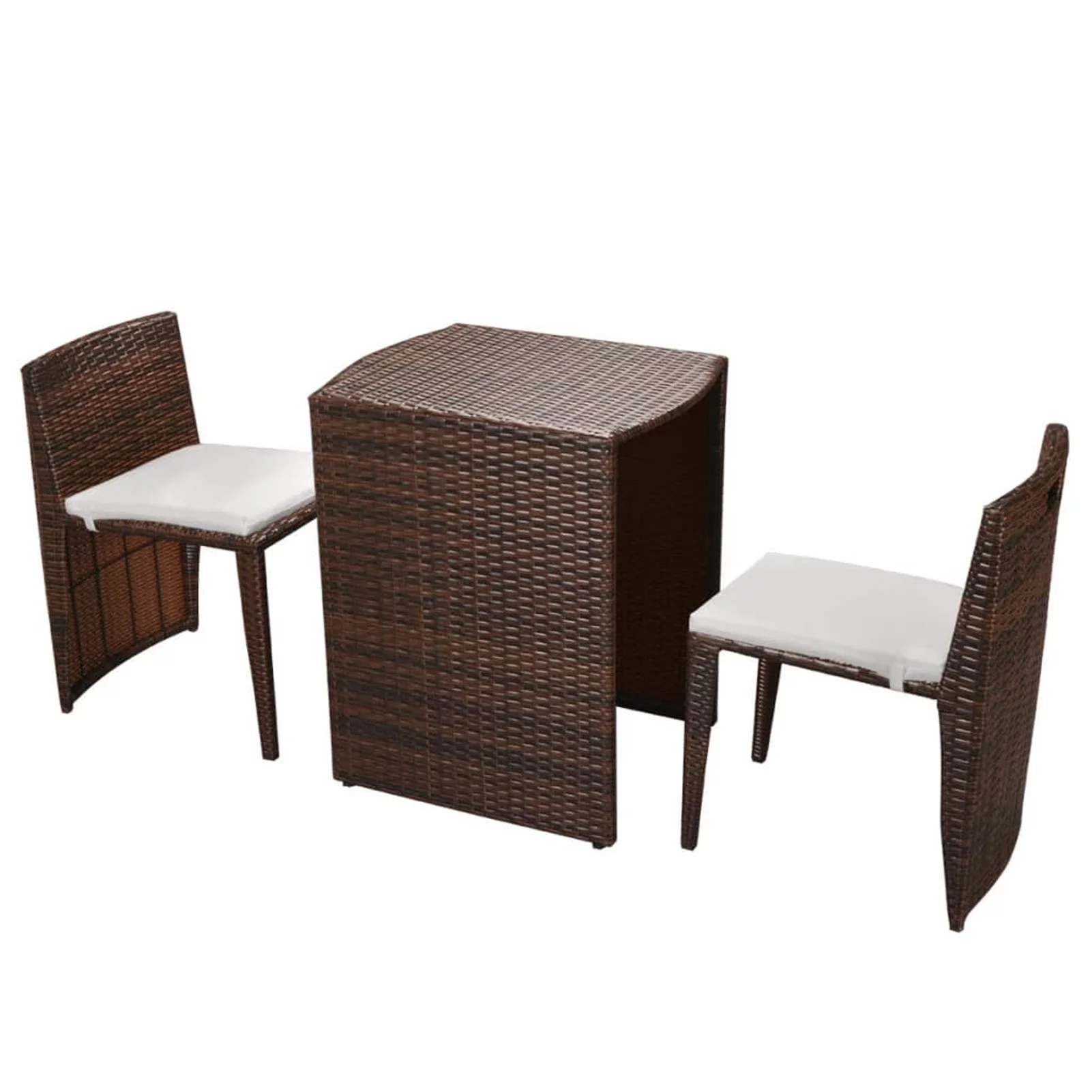 Anself 3 Piece Bistro Set  Table and 2 Garden Chairs with Cream White Seat Cushion Brown Poly Rattan for Patio, Balcony, Garden,  Furniture