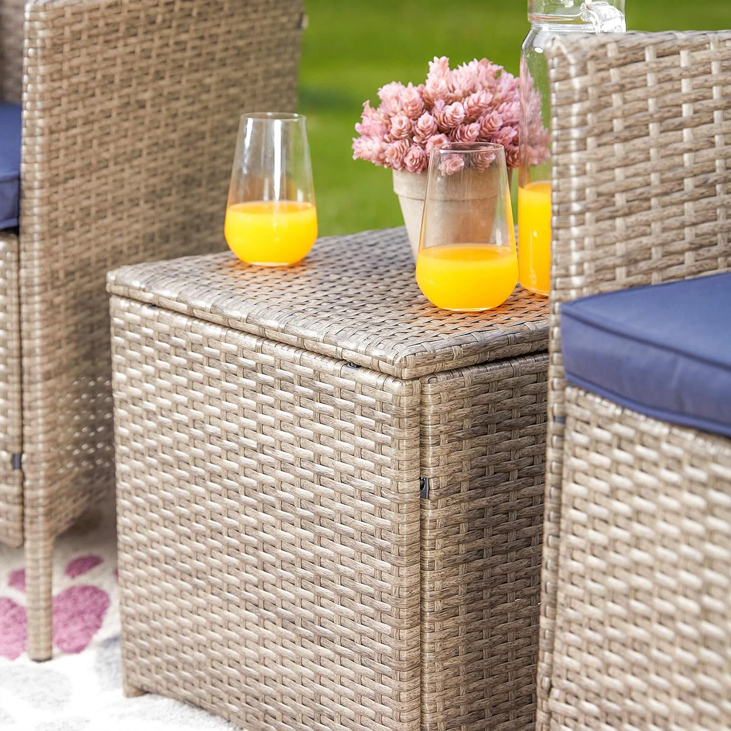 xrboomlife Wicker Patio Rattan Chair Set 3 Piece Patio Set Chairs Bistro Set Outdoor  Cushion Conversation Set Garden Courtyard