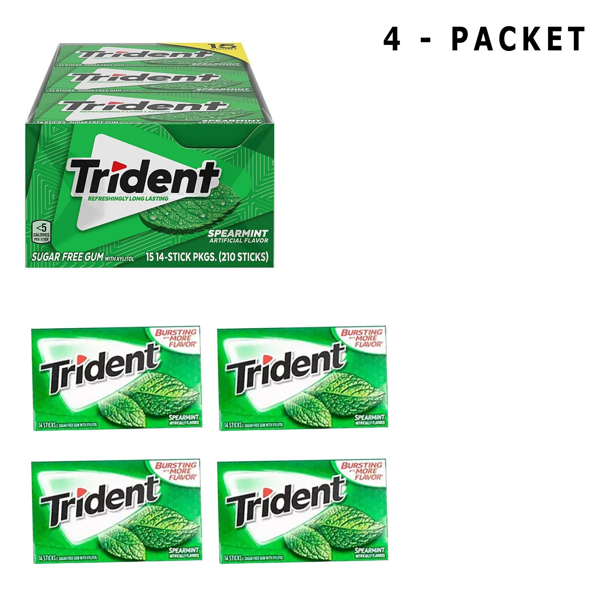 Pack Of 4 Pcs Trident Spearmint Sugar Free Gum | 1.2 oz Per Pack | GOLDENROW