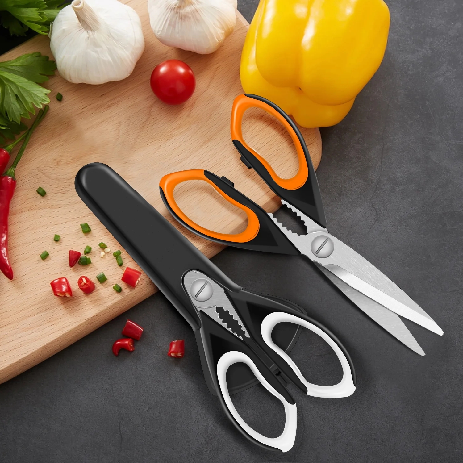 2 Pack Sharp Kitchen Scissors Set with Magnetic Holder, Heavy Duty Kitchen Shears Meat Scissors, Multifunctional Stainless Steel Cooking Poultry Scissors for Household School Picnic