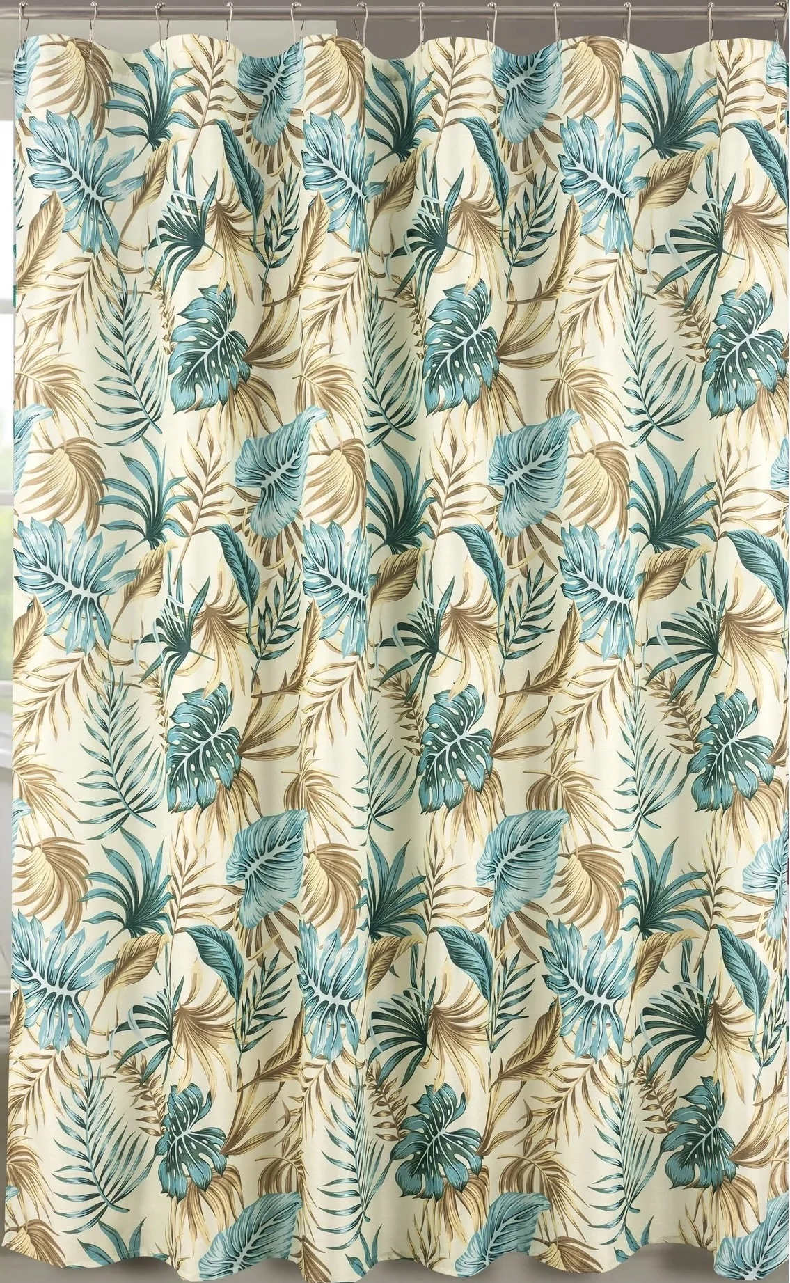 Serafina Home Blue Teal Aqua Brown Taupe Creme Fabric Shower Curtain for Bathroom: Farmhouse Tropical Floral Leaf Design