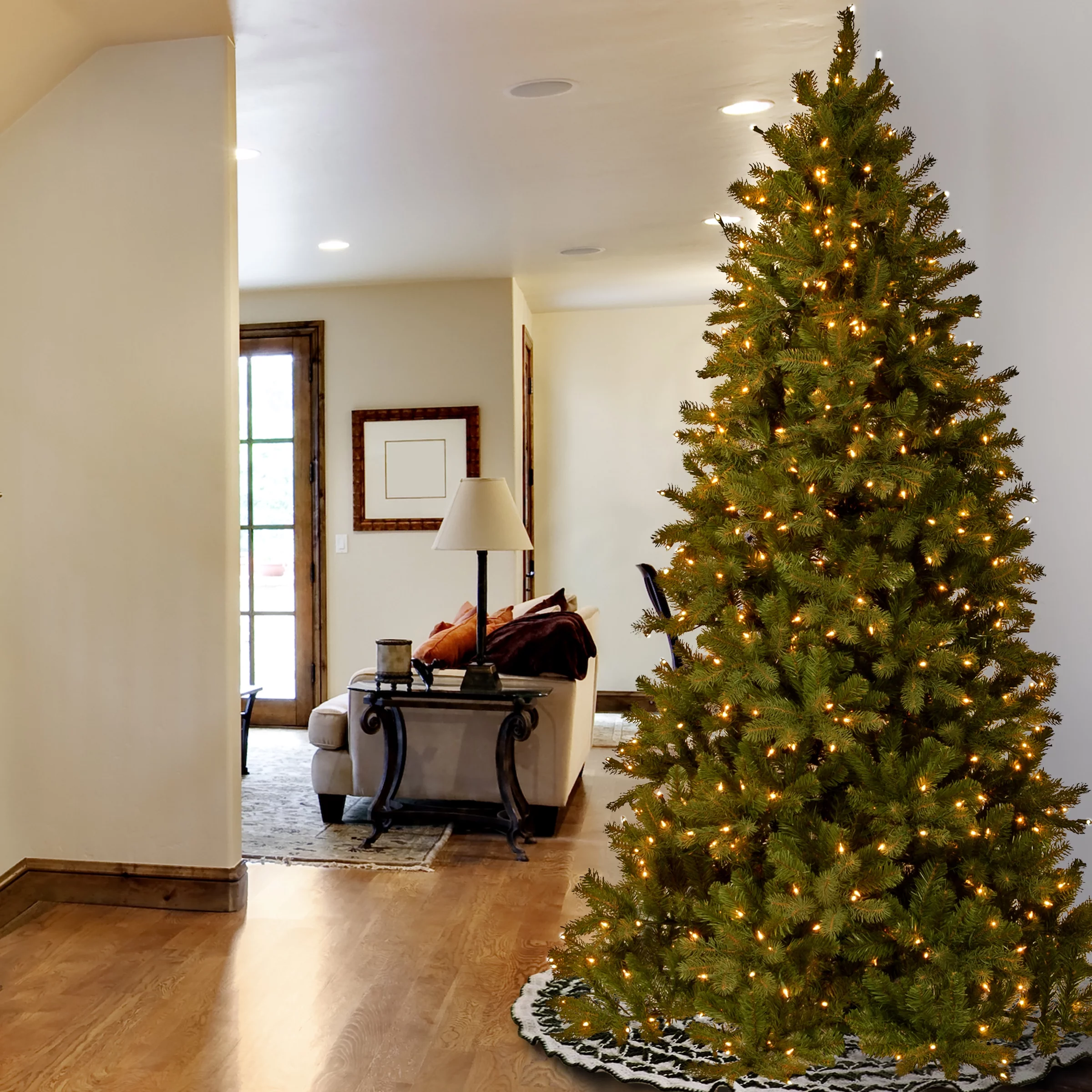 National Tree Company 7.5ft. Feel Real Downswept Douglas Slim Fir Hinged Tree with 600 Clear Lights