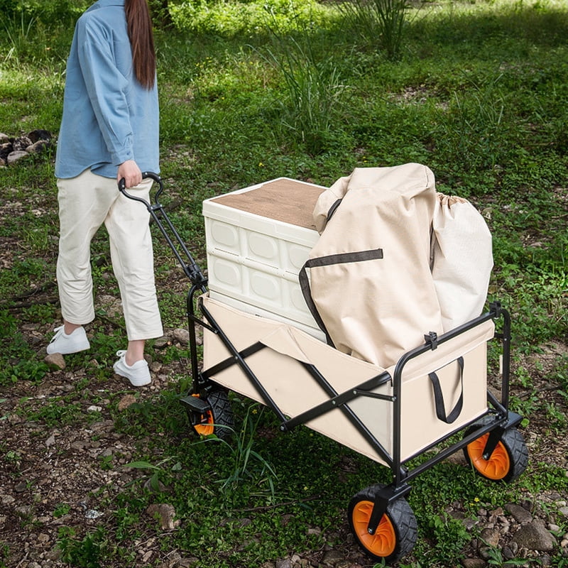 LEZZYRUCK 150L Collapsible Folding Beach Wagon Cart with 385Lbs Large Capacity, Wagons Carts Heavy Duty Foldable with Big Wheels for Sand, Garden, Camping