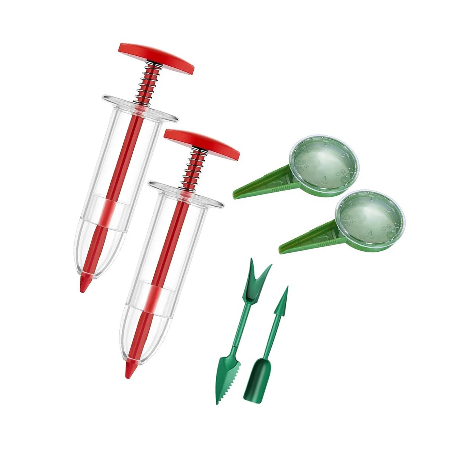 Manual Seeder Dispenser with Transplanting Tools, Garden Seeder Planter Sower, Garden Seedling Tool Red and Green