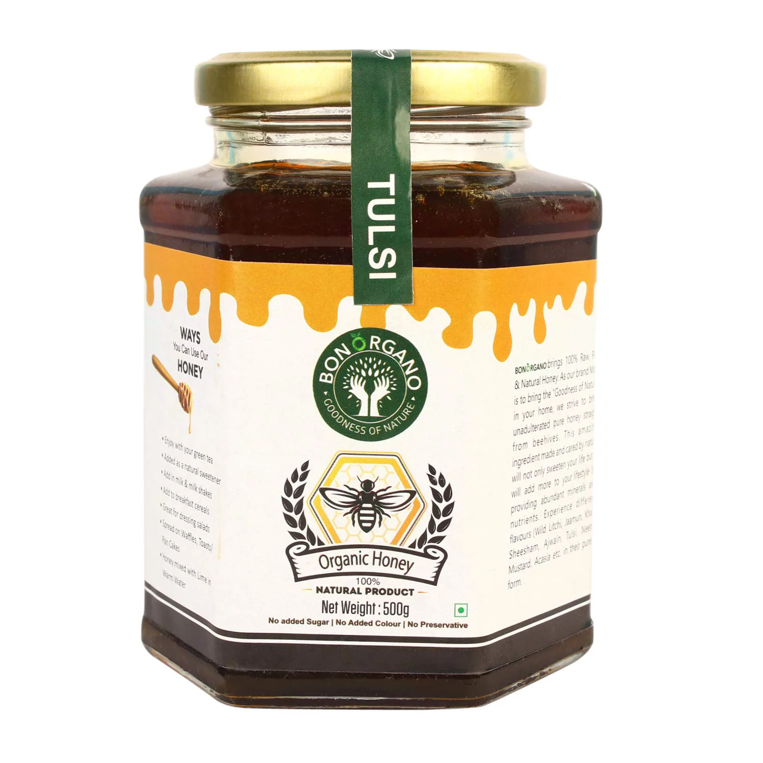 Bon Organo Pure Raw Tulsi Honey, 500 Gms