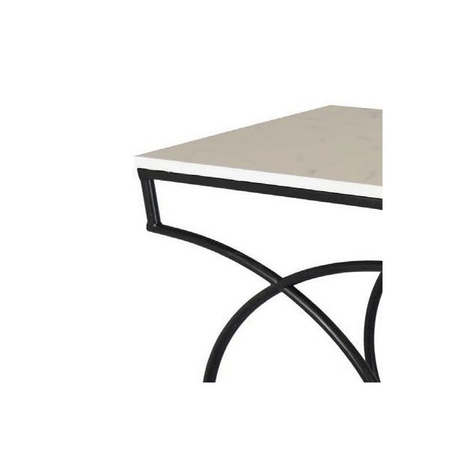 Benjara Set of 2 Plant Stand Tables, Square Marble Top, Geometric, Black Metal