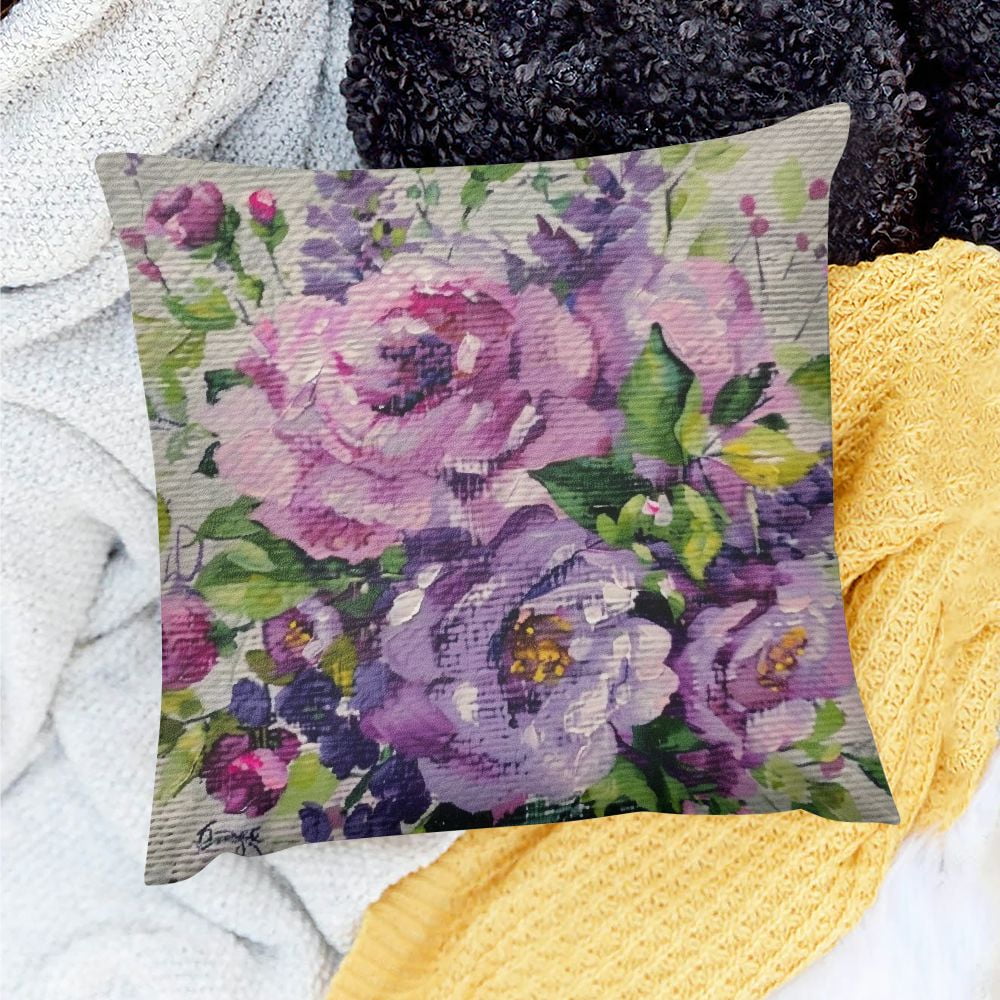 Xlo0ole Pillow Covers Flower Market Rose Decorative Outdoor Fabric Pillow Case Vintage Floral Print for Sofa Couch Chair Bedroom White