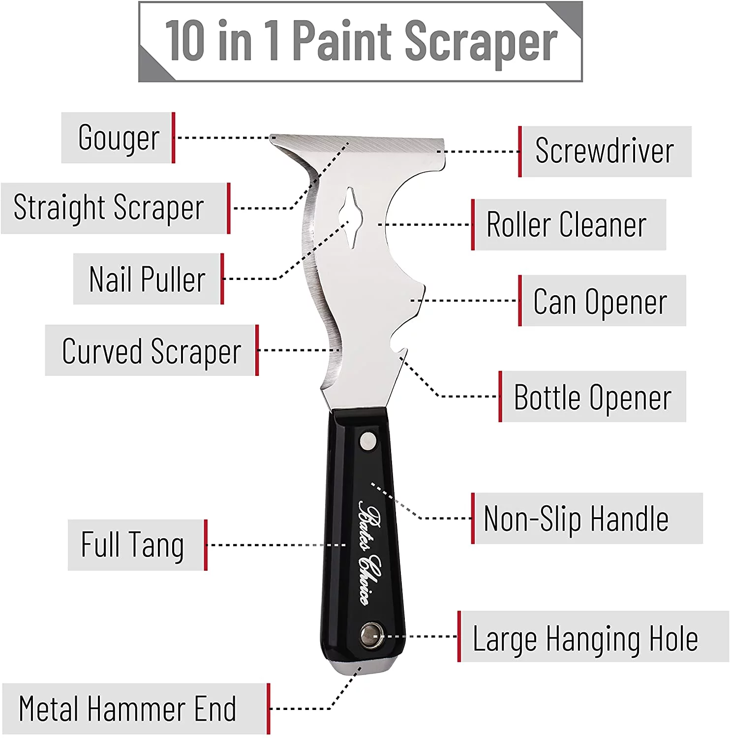 Bates- Paint Scraper, 10 in 1 Painters Tool, Paint Scrapers for Wood, Painters Tool, Painters Knife